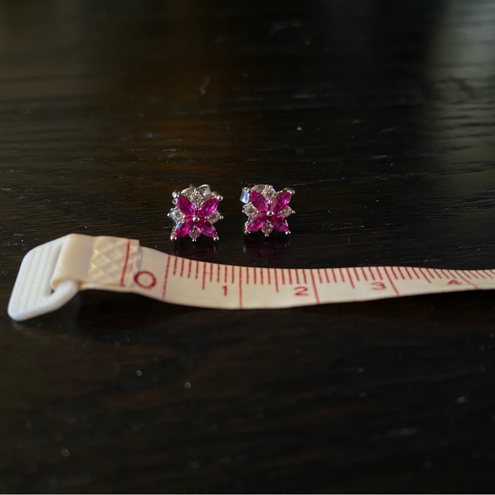 Pink and white CZ stud earrings
